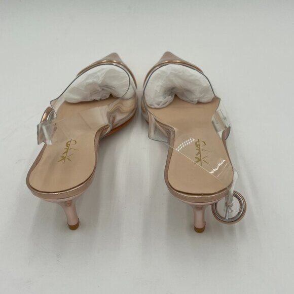 XYD Champagne Transparent Slingback Kitten Heels Pointed Toe PVC Dress Sandals - Picture 5 of 8